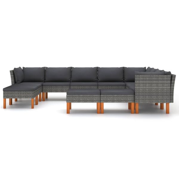 Loungeset Met Kussens Poly Rattan Grijs - Afbeelding 3