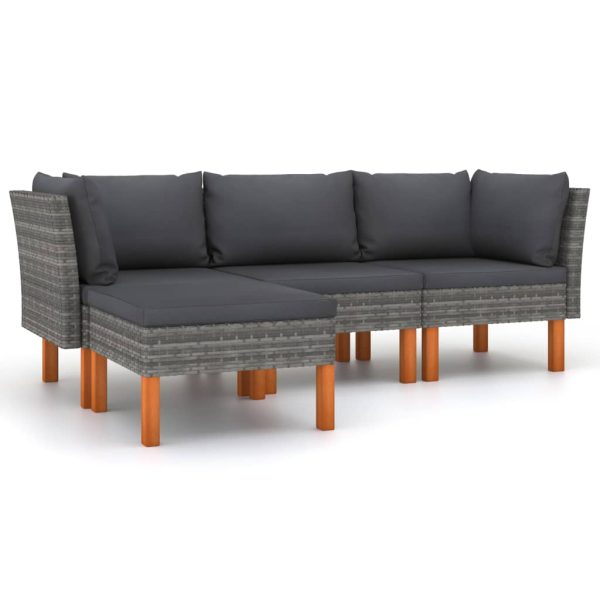 Loungeset Met Kussens Poly Rattan Grijs - Afbeelding 2