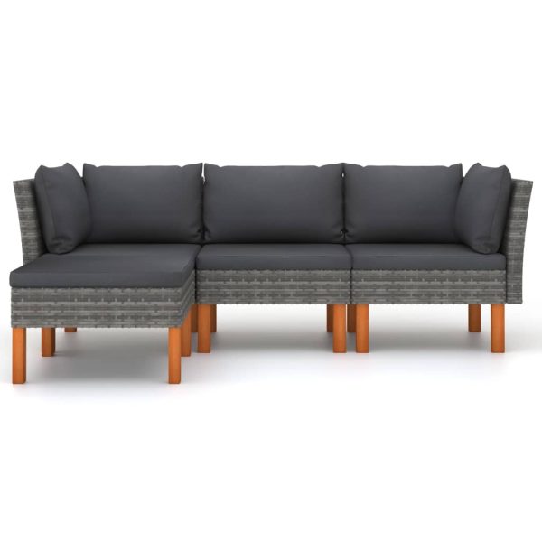 Loungeset Met Kussens Poly Rattan Grijs - Afbeelding 3