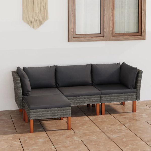 Loungeset Met Kussens Poly Rattan Grijs