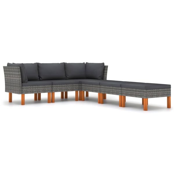 Loungeset Met Kussens Poly Rattan Grijs - Afbeelding 2