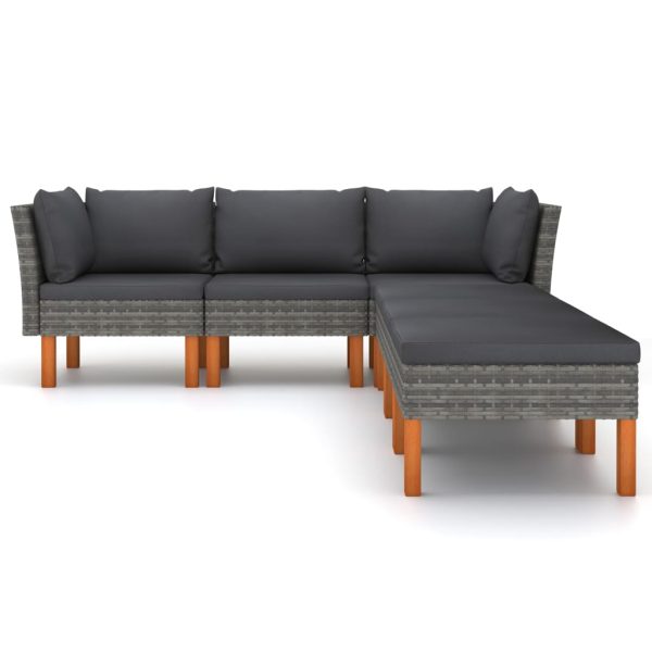 Loungeset Met Kussens Poly Rattan Grijs - Afbeelding 3