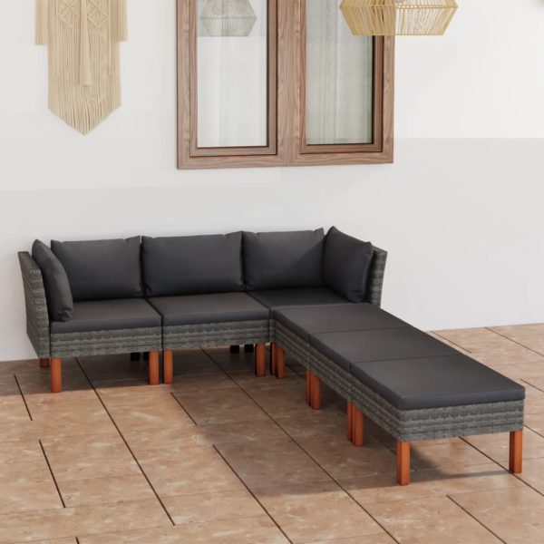 Loungeset Met Kussens Poly Rattan Grijs