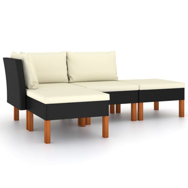 Loungeset Met Kussens Poly Rattan Zwart - Afbeelding 2