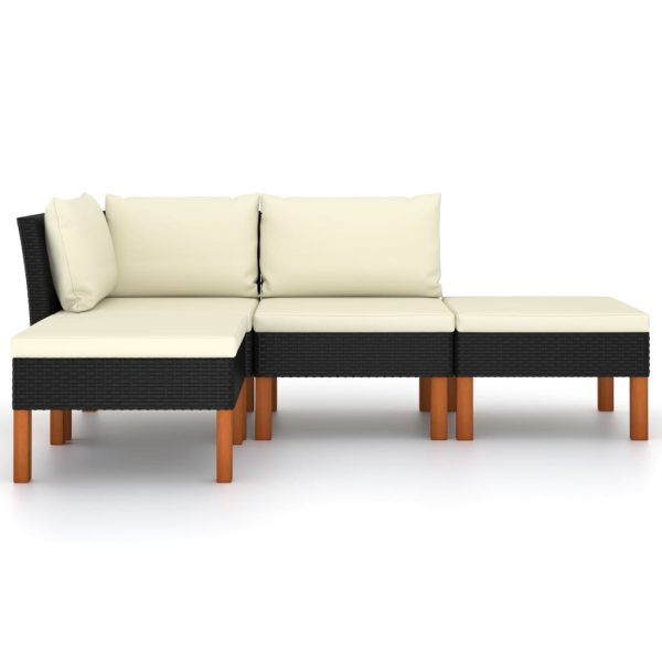 Loungeset Met Kussens Poly Rattan Zwart - Afbeelding 3