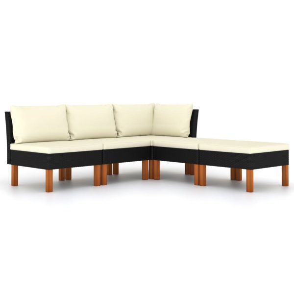 Loungeset Met Kussens Poly Rattan Zwart - Afbeelding 2