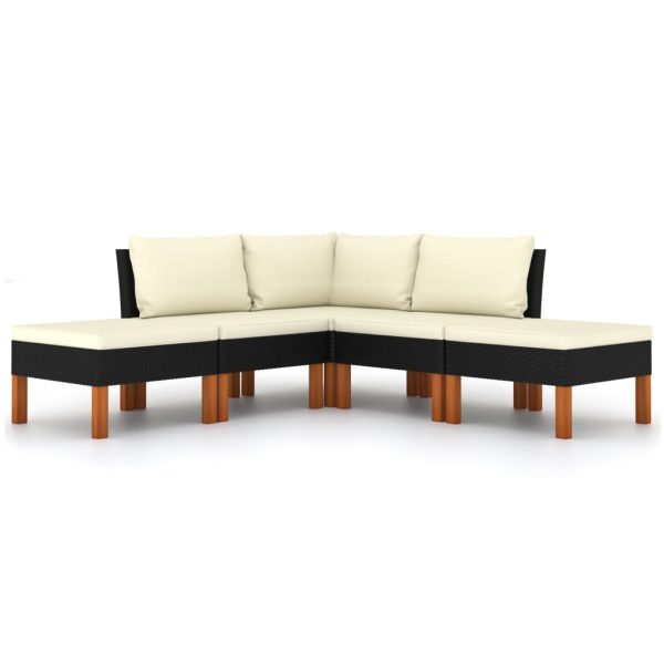 Loungeset Met Kussens Poly Rattan Zwart - Afbeelding 4