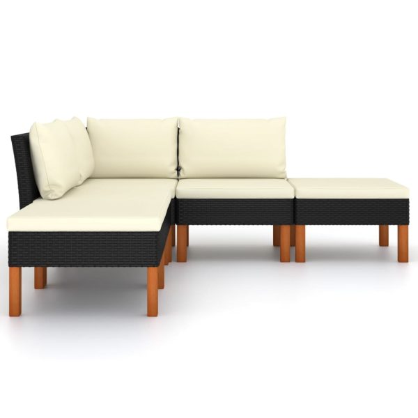 Loungeset Met Kussens Poly Rattan Zwart - Afbeelding 5