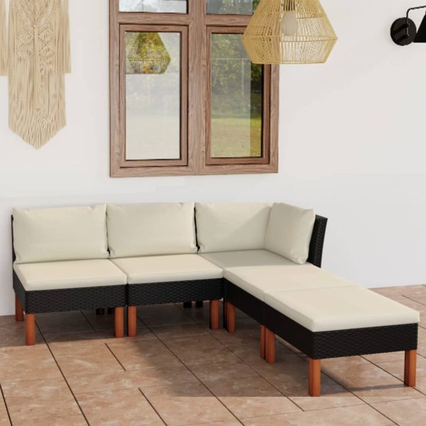 Loungeset Met Kussens Poly Rattan Zwart