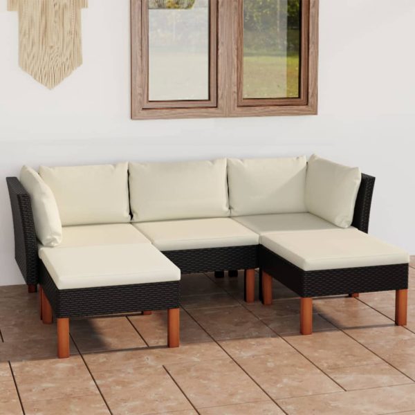 Loungeset Met Kussens Poly Rattan Zwart