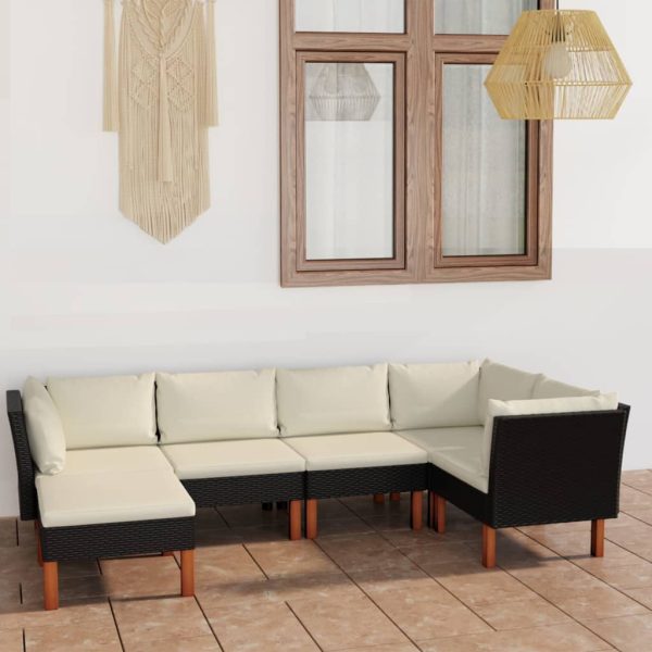 Loungeset Met Kussens Poly Rattan Zwart