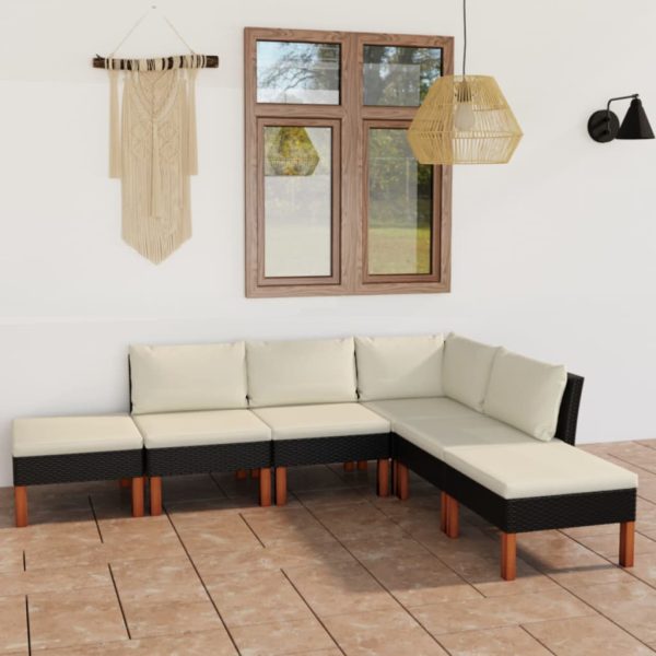 Loungeset Met Kussens Poly Rattan Zwart