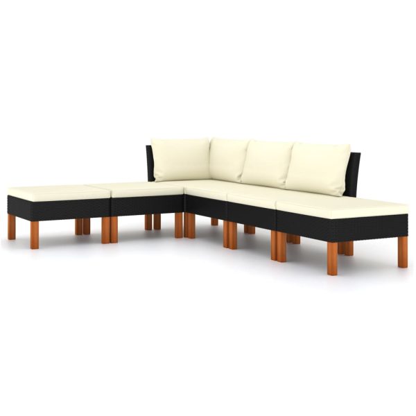 Loungeset Met Kussens Poly Rattan Zwart - Afbeelding 2