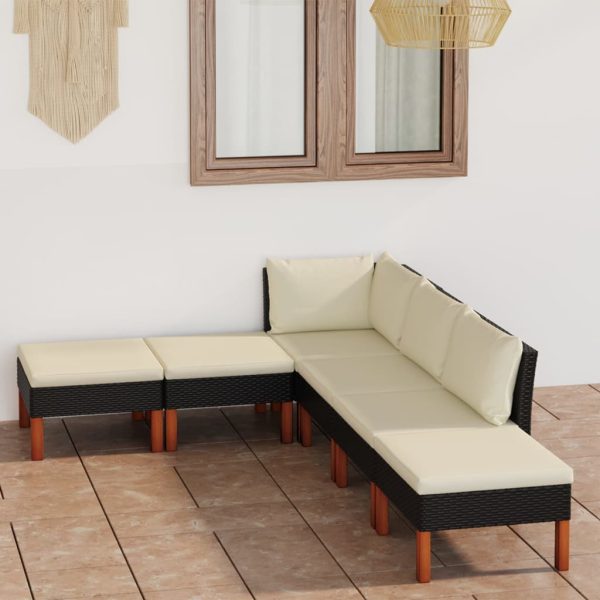 Loungeset Met Kussens Poly Rattan Zwart