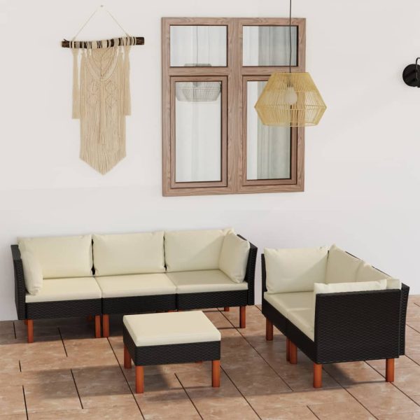 Loungeset Met Kussens Poly Rattan Zwart