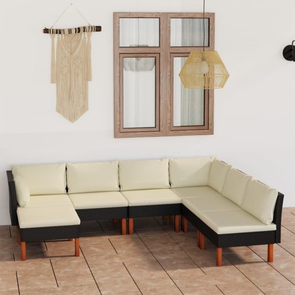 Loungeset Met Kussens Poly Rattan Zwart