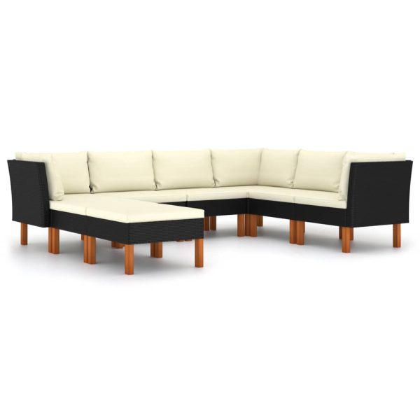 Loungeset Met Kussens Poly Rattan Zwart - Afbeelding 2