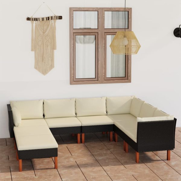 Loungeset Met Kussens Poly Rattan Zwart