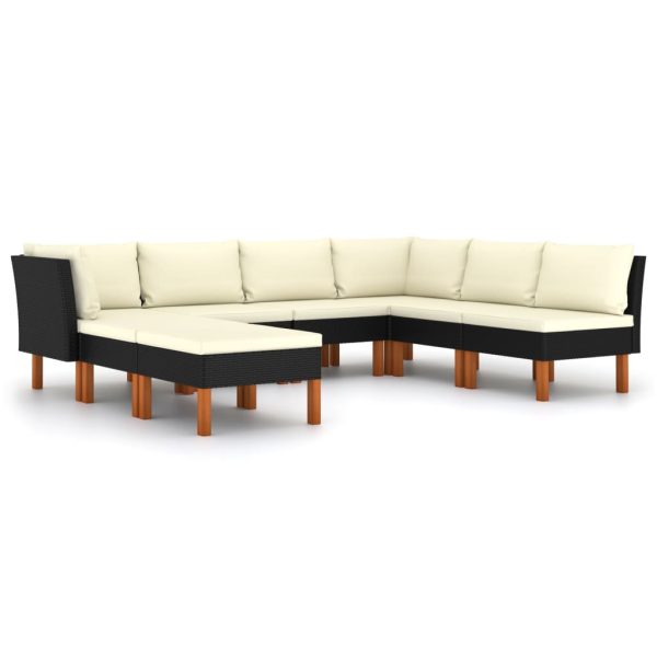 Loungeset Met Kussens Poly Rattan Zwart - Afbeelding 2