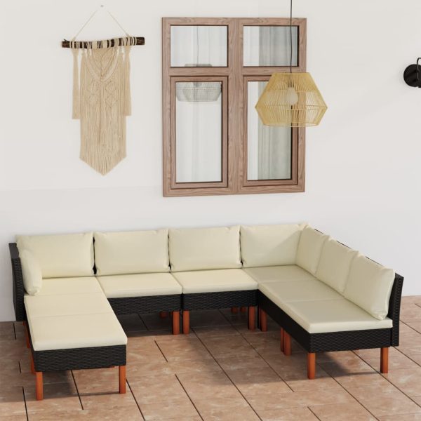 Loungeset Met Kussens Poly Rattan Zwart