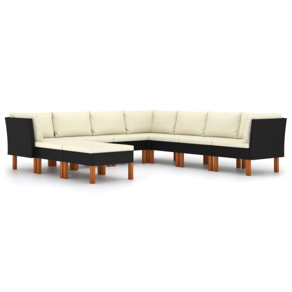 Loungeset Met Kussens Poly Rattan Zwart - Afbeelding 2