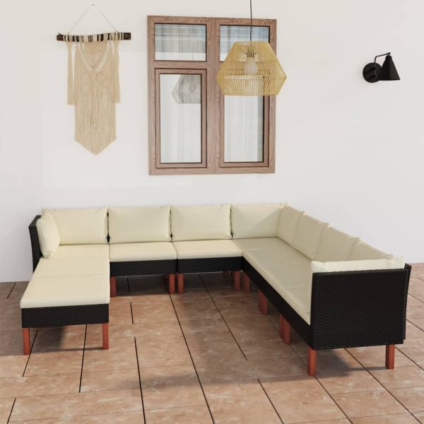 Loungeset Met Kussens Poly Rattan Zwart