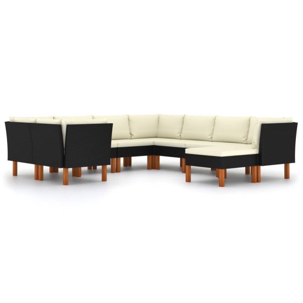 Loungeset Met Kussens Poly Rattan Zwart - Afbeelding 2