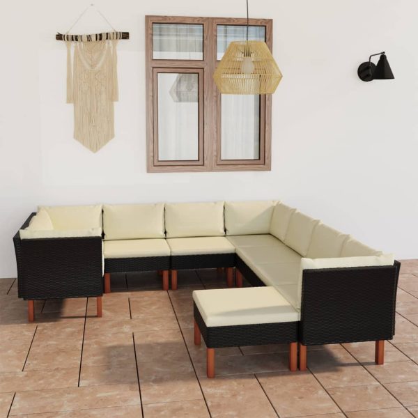 Loungeset Met Kussens Poly Rattan Zwart