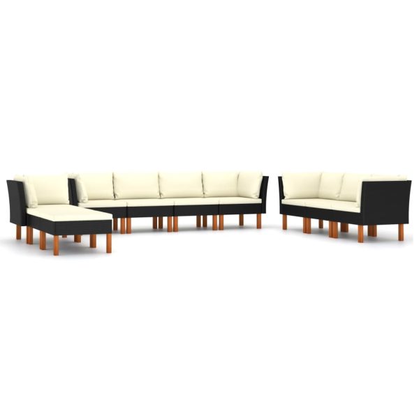 Loungeset Met Kussens Poly Rattan Zwart - Afbeelding 2