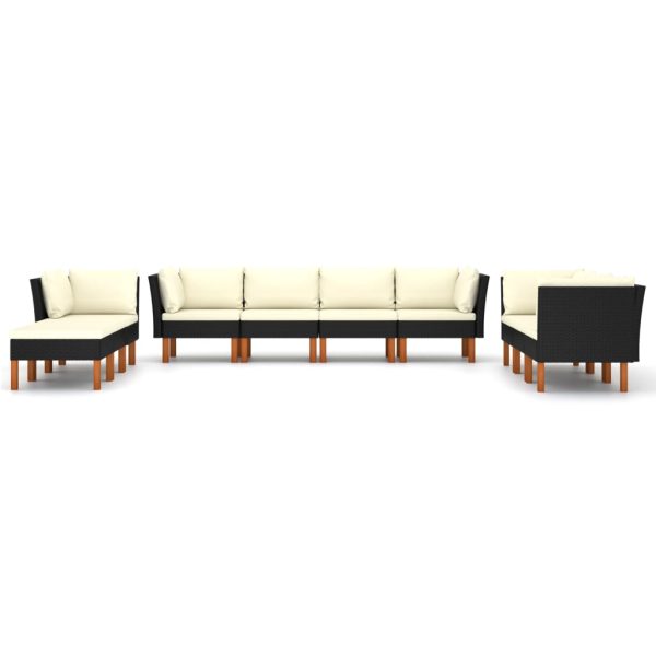 Loungeset Met Kussens Poly Rattan Zwart - Afbeelding 3