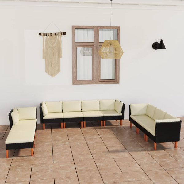 Loungeset Met Kussens Poly Rattan Zwart