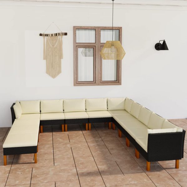 Loungeset Met Kussens Poly Rattan Zwart