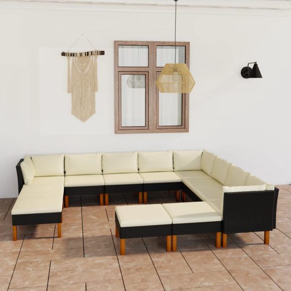 Loungeset Met Kussens Poly Rattan Zwart