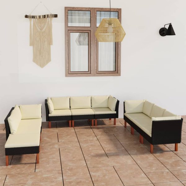 Loungeset Met Kussens Poly Rattan Zwart - Afbeelding 10