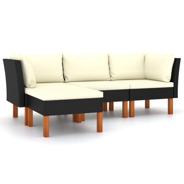 Loungeset Met Kussens Poly Rattan Zwart - Afbeelding 2