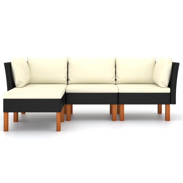 Loungeset Met Kussens Poly Rattan Zwart - Afbeelding 3