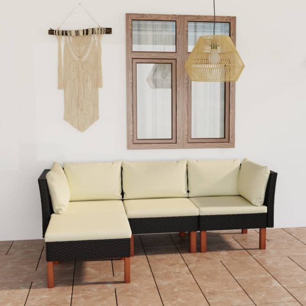 Loungeset Met Kussens Poly Rattan Zwart