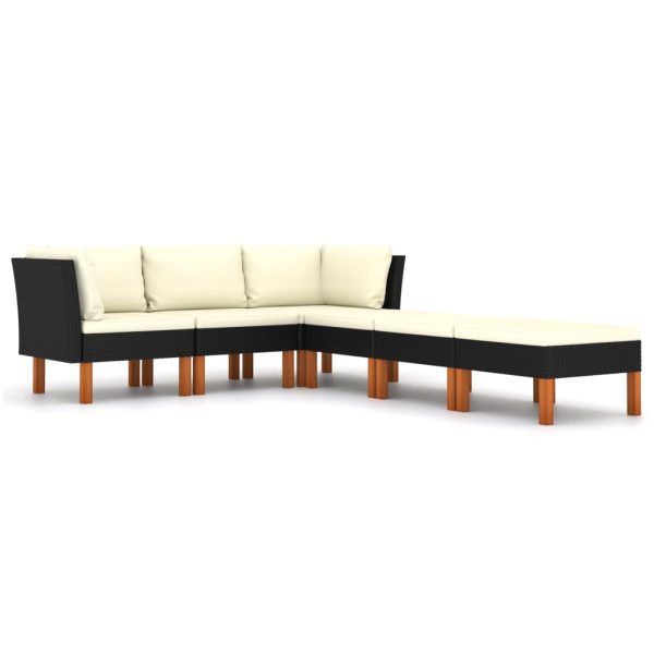 Loungeset Met Kussens Poly Rattan Zwart - Afbeelding 2