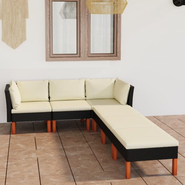 Loungeset Met Kussens Poly Rattan Zwart