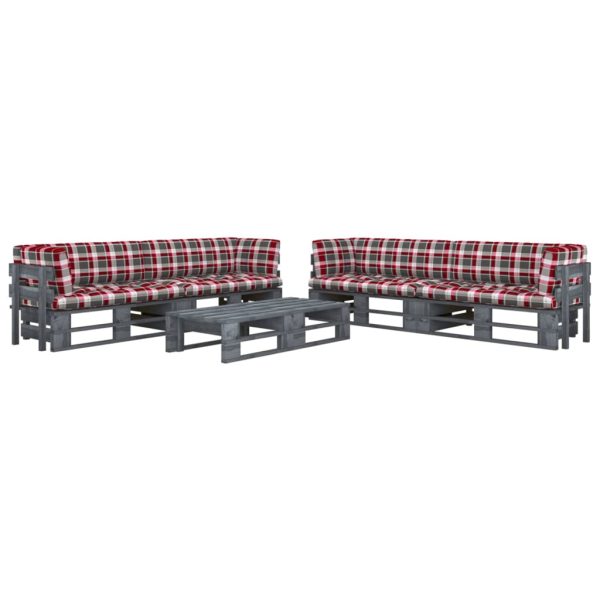 6-Delige Loungeset Pallet Met Kussens Geïmpregneerd Hout Rood Ruitpatroon