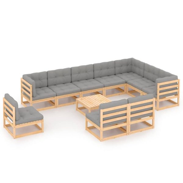 1 Loungeset Met Kussens Massief Grenenhout