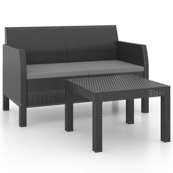 2-Delige Loungeset Met Kussens Pp Rattan Antracietkleurig - Afbeelding 2