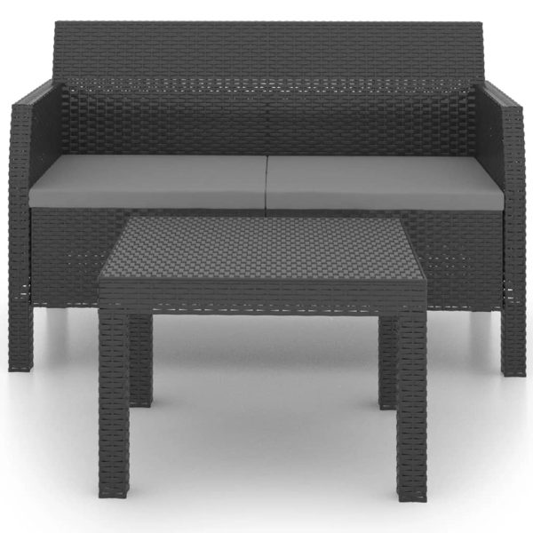 2-Delige Loungeset Met Kussens Pp Rattan Antracietkleurig - Afbeelding 3