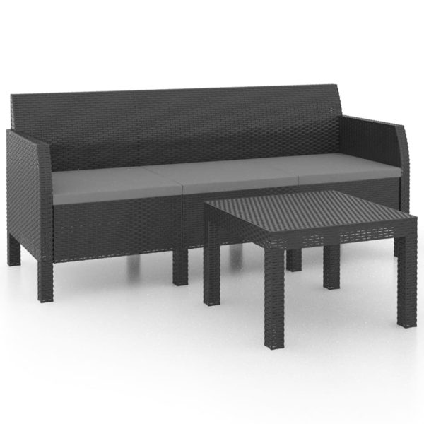 2-Delige Loungeset Met Kussens Pp Rattan Antracietkleurig - Afbeelding 2