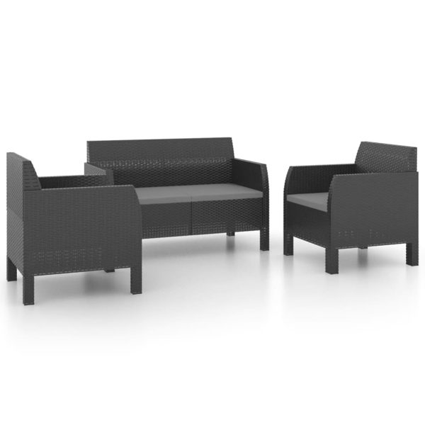 3-Delige Loungeset Met Kussens Pp Rattan Antracietkleurig - Afbeelding 2