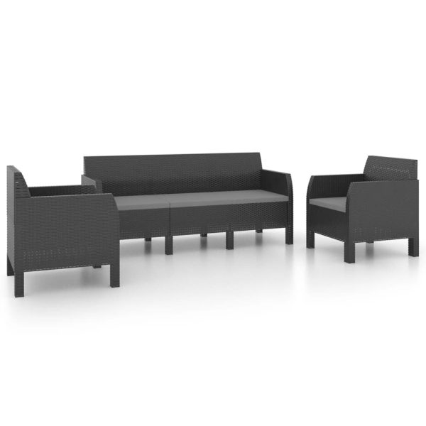 3-Delige Loungeset Met Kussens Pp Rattan Antracietkleurig - Afbeelding 2