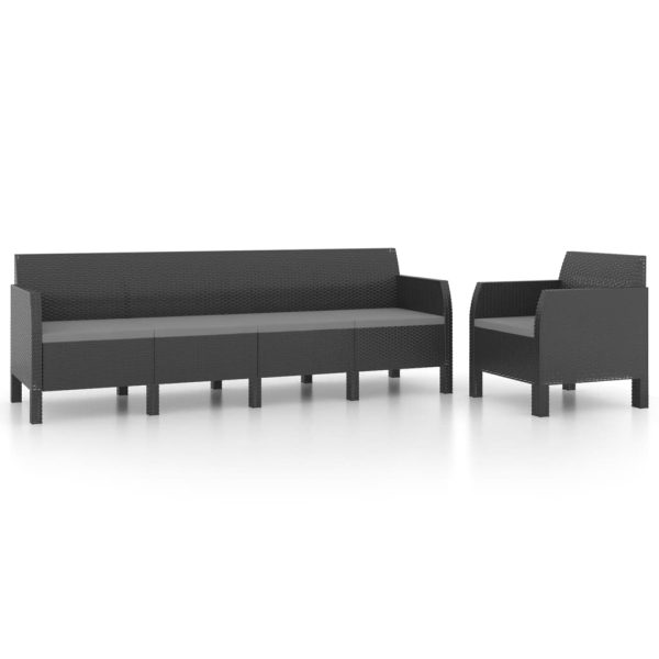 2-Delige Loungeset Met Kussens Pp Rattan Antracietkleurig - Afbeelding 2