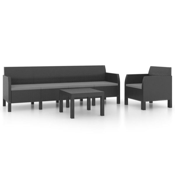 3-Delige Loungeset Met Kussens Pp Rattan Antracietkleurig - Afbeelding 2