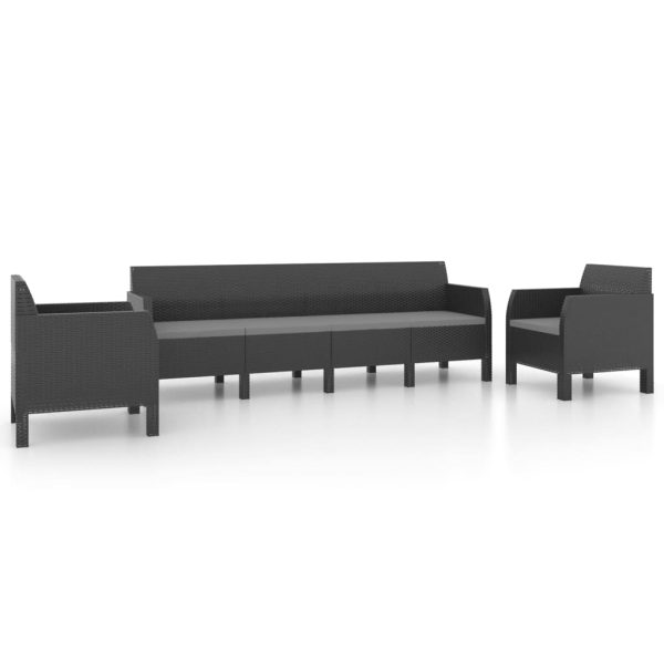 3-Delige Loungeset Met Kussens Pp Rattan Antracietkleurig - Afbeelding 2