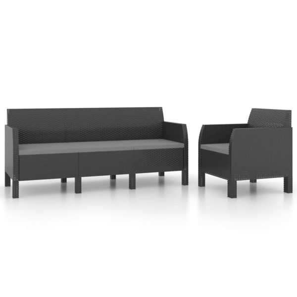 2-Delige Loungeset Met Kussens Pp Rattan Antracietkleurig - Afbeelding 2